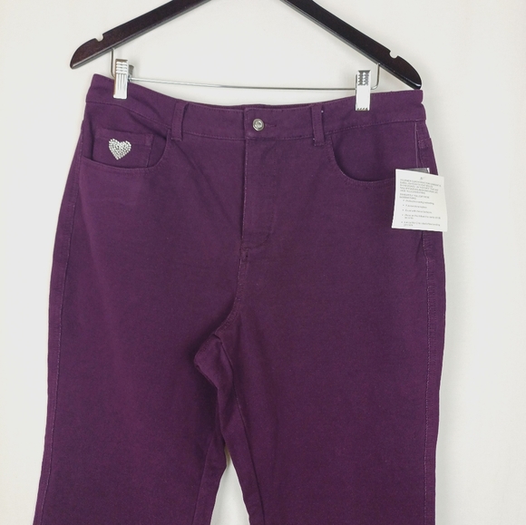 NWT Quacker Factory Jeans Bootcut Dream Jeannes Burgundy Sz 14 A210151 - Picture 3 of 7